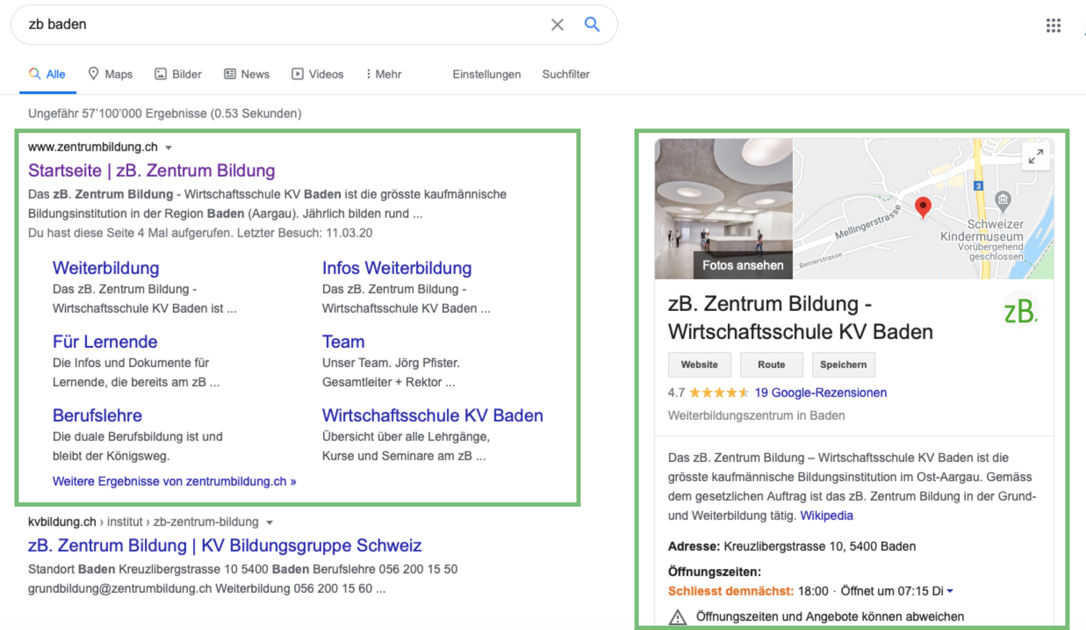 Snippets Rich snippets - Beispiel